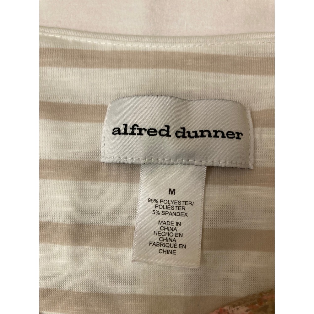 Alfred Dunner Women's M Beige Stripe Floral Print Rhinestone Lace Top - Picture 2 of 10